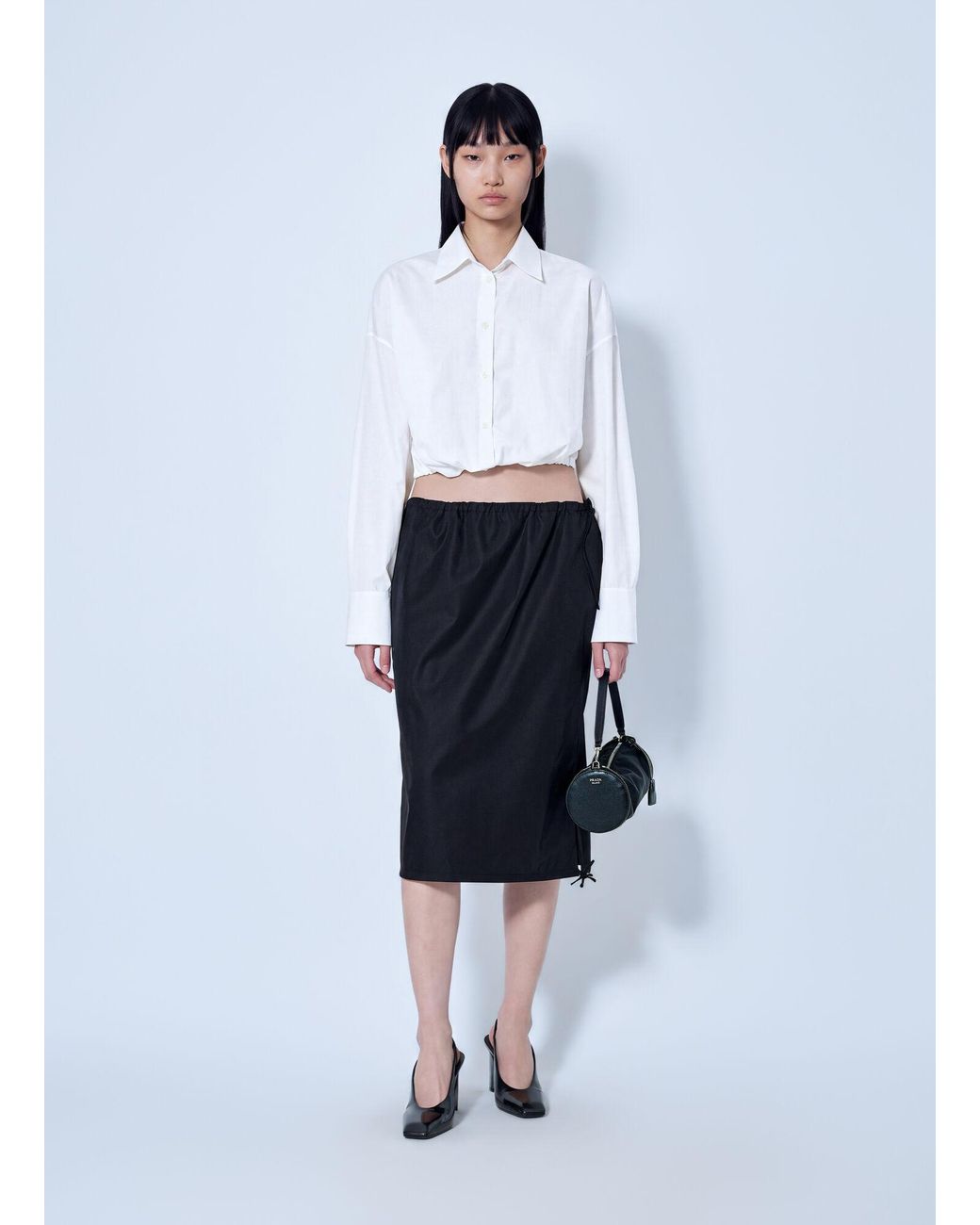Prada Blue Elastic Waist Re-Nylon Midi Skirt