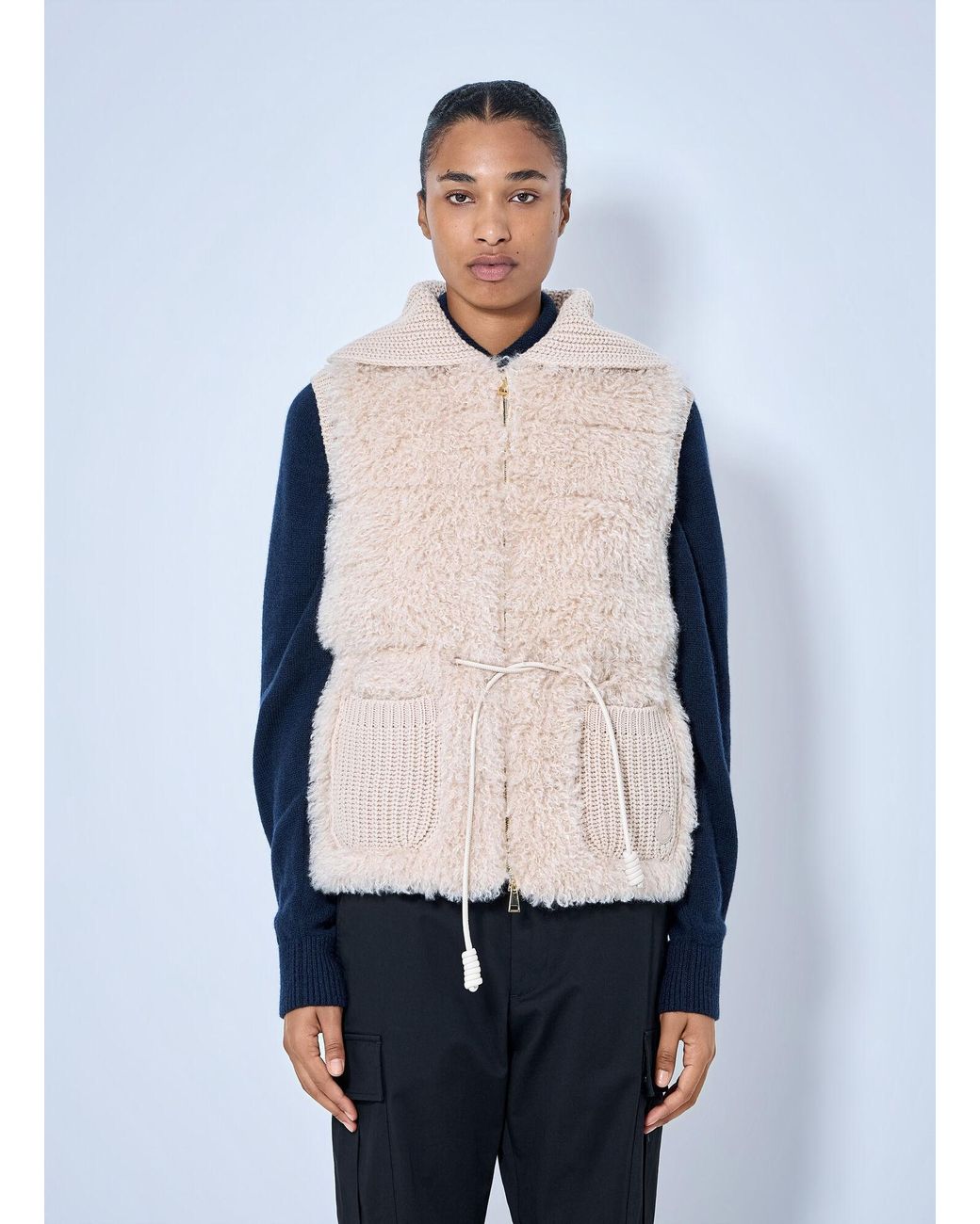 Moncler Blue Sherpa-Lined Knitted Vest