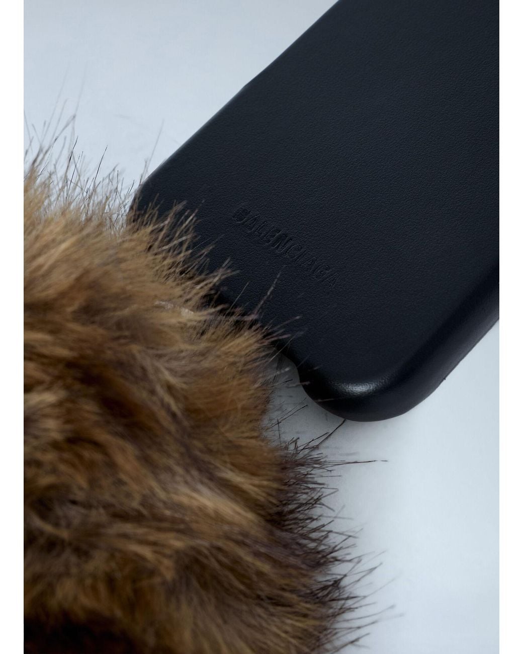Balenciaga Natural Tech Phone Case With Faux Fur Embellishment
