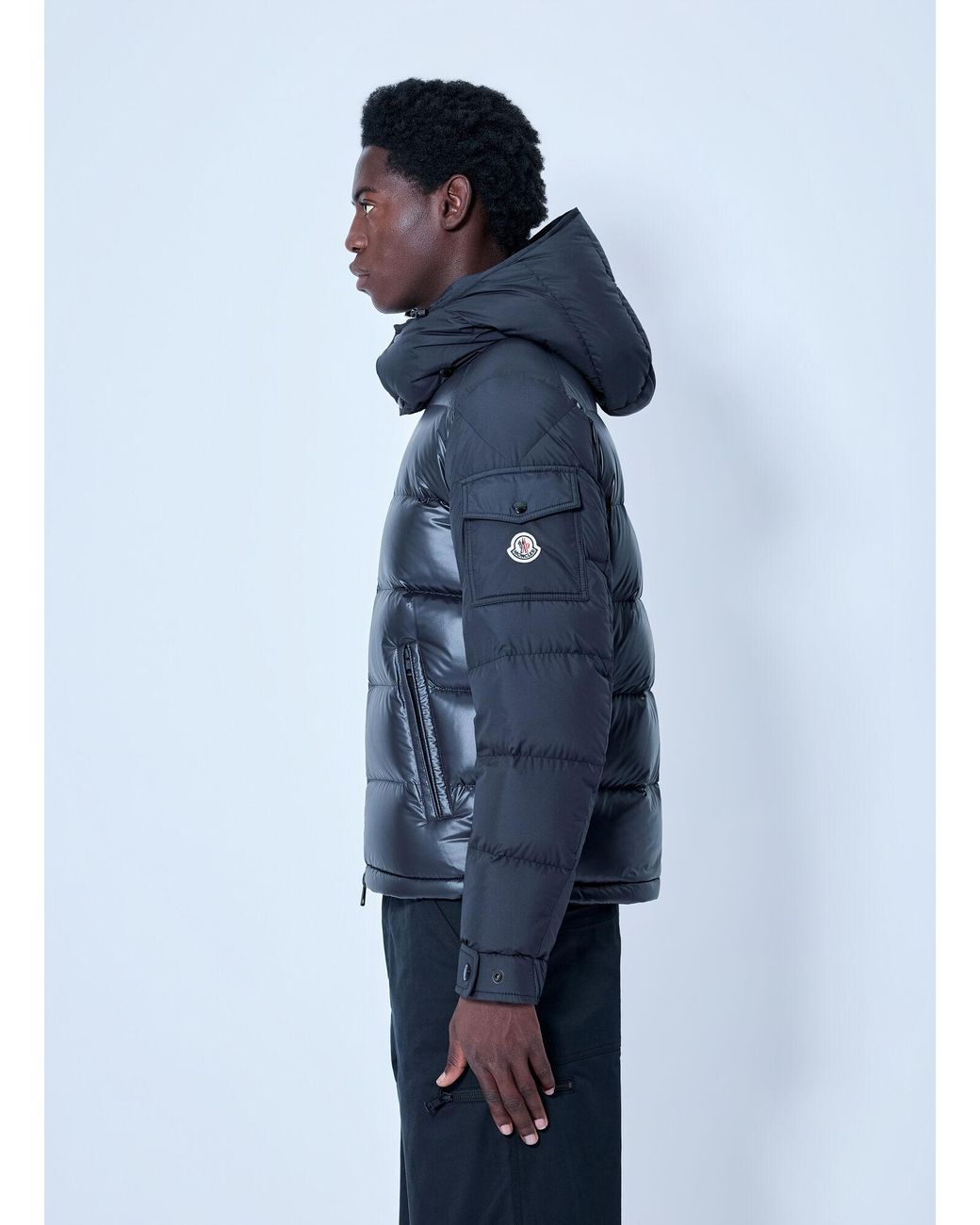 Moncler Blue Maya Hooded Short Down Jacket for men