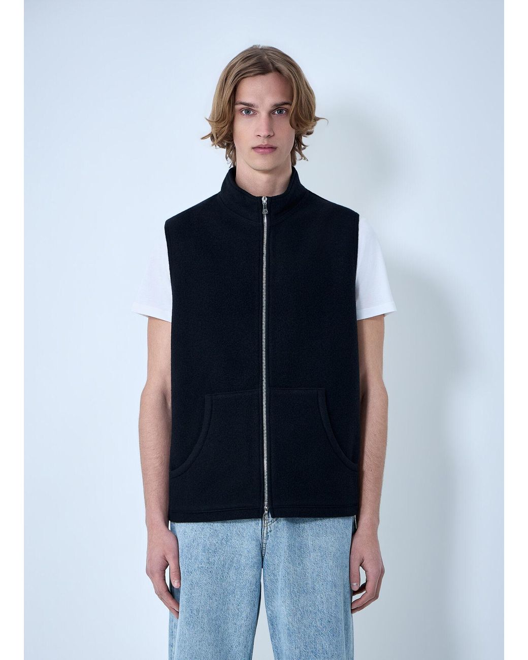 Rier Blue High-Neck Zip Vest
