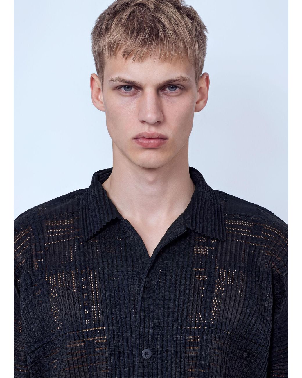 Homme Plissé Issey Miyake Blue Lace Grid Pleats Shirt for men