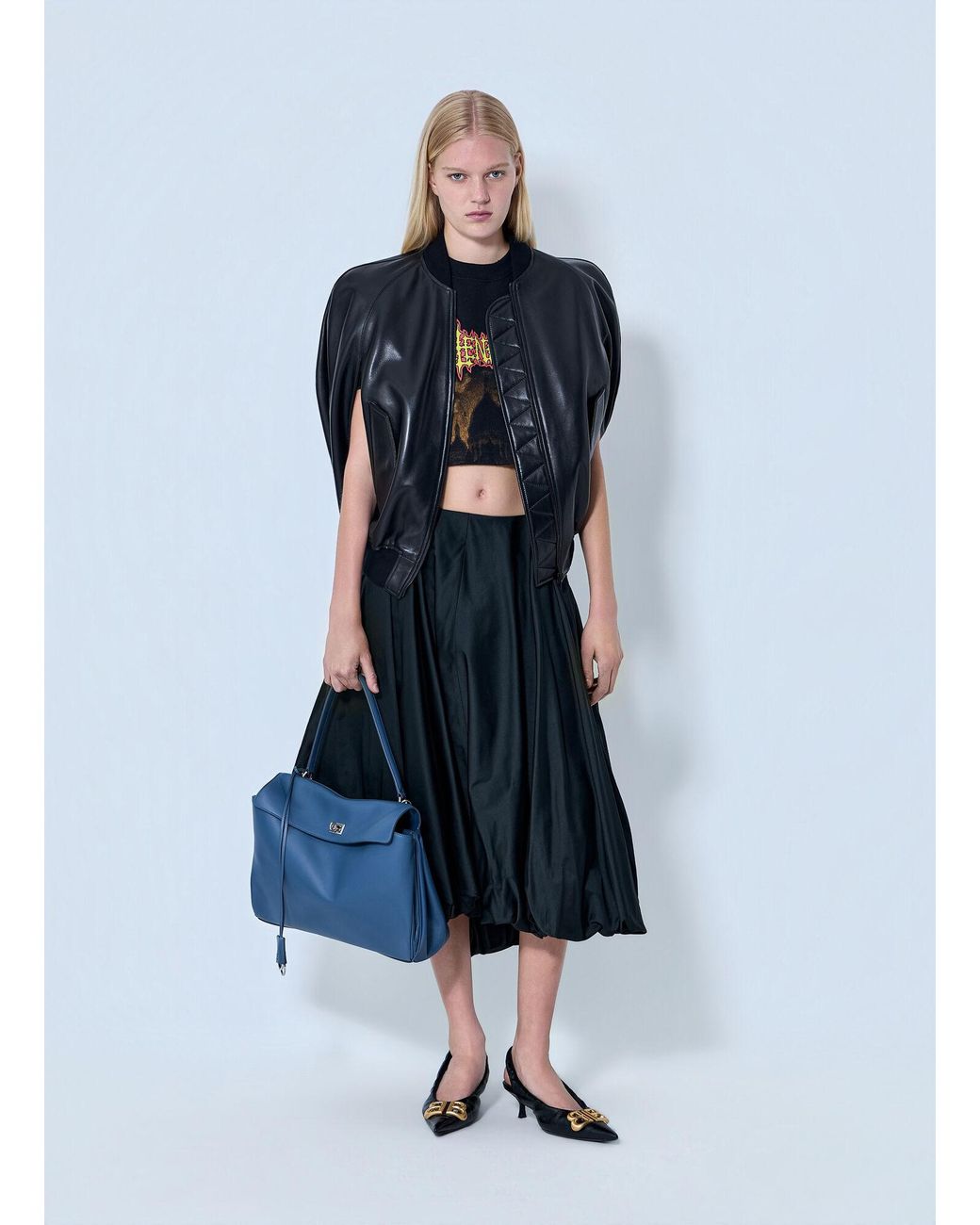 Balenciaga Blue Structured Leather Bomber Jacket