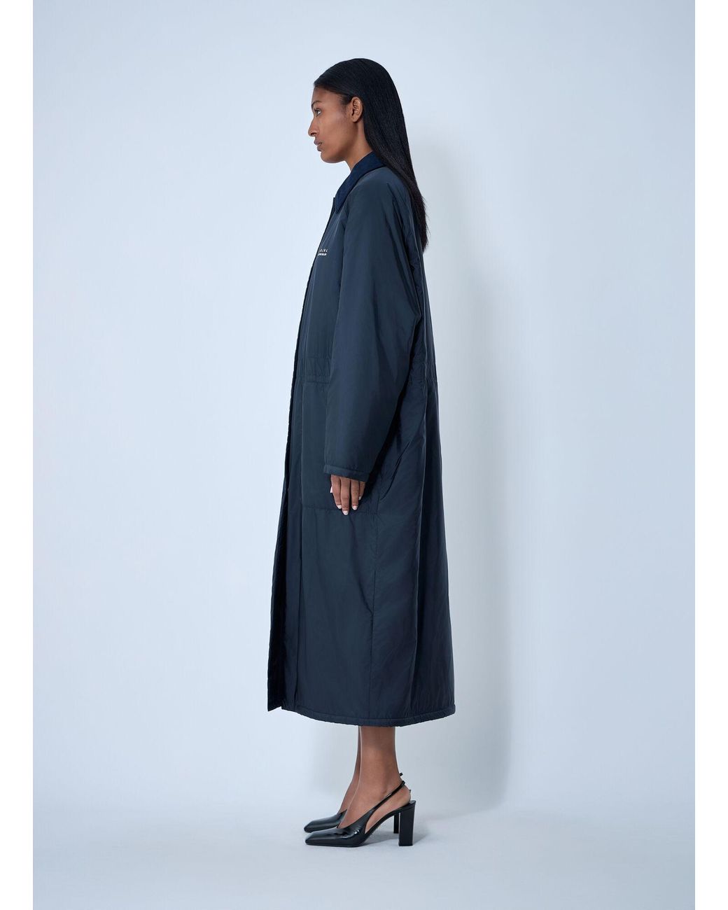 Prada Blue Logo Print Long Coat