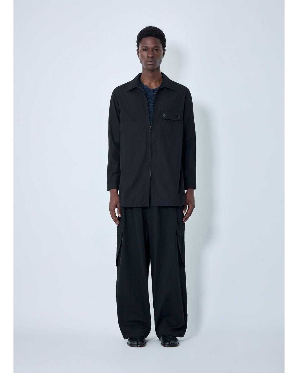 Yohji Yamamoto Blue Chain Stitch Broad Zip Open Blouse for men