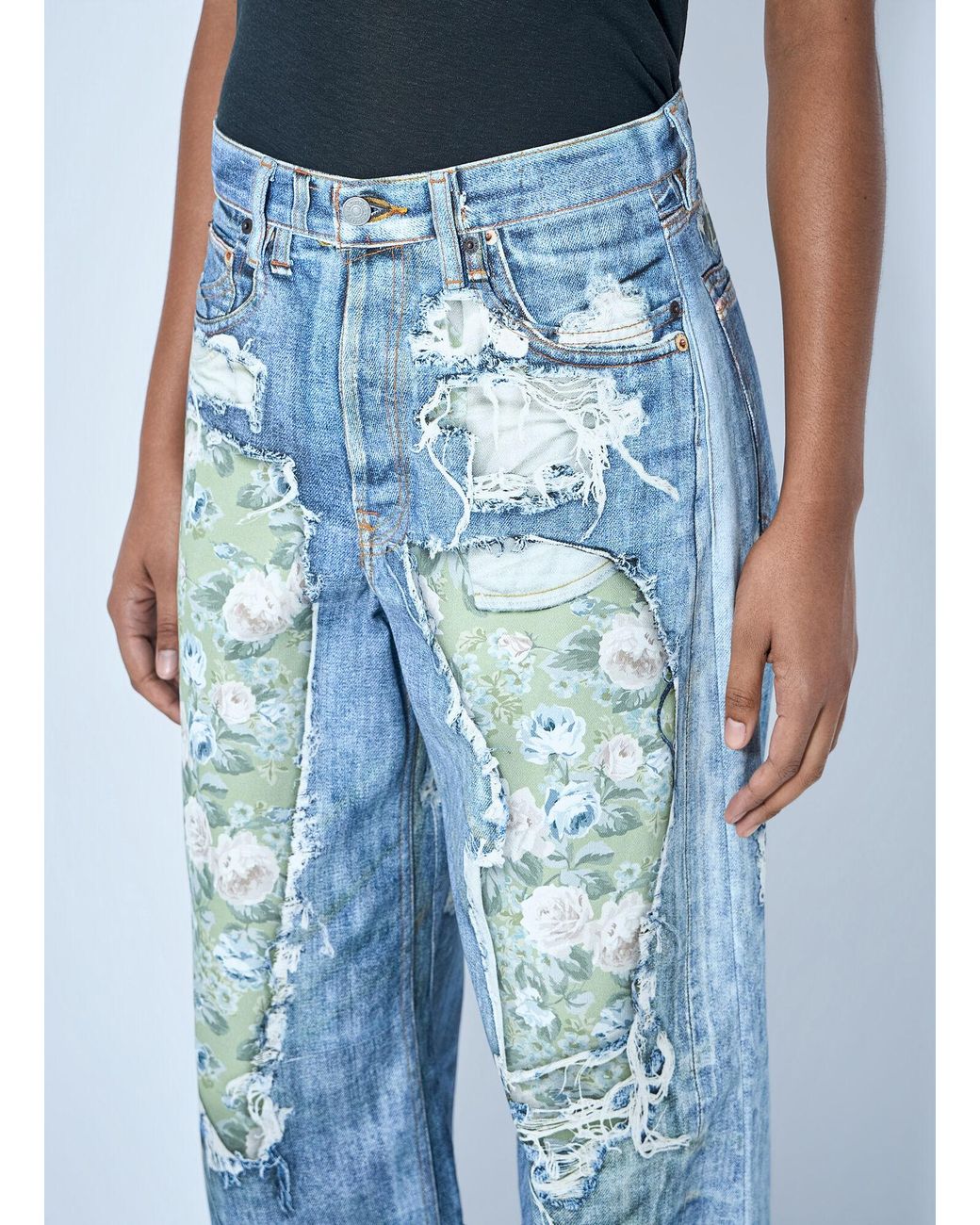 Acne Blue Distressed Floral Patchwork Jeans
