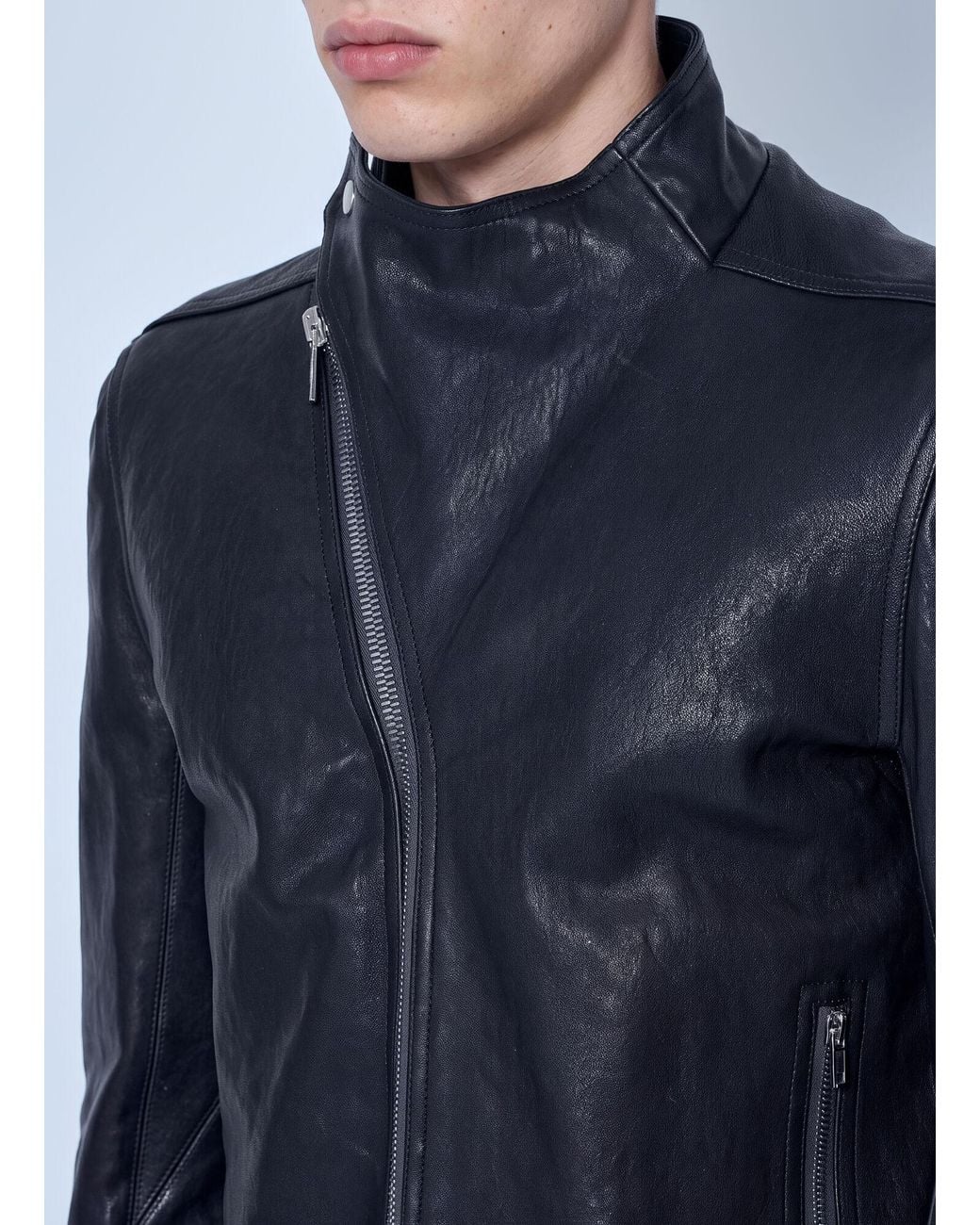 Rick Owens Blue Leather Release Jacket for men