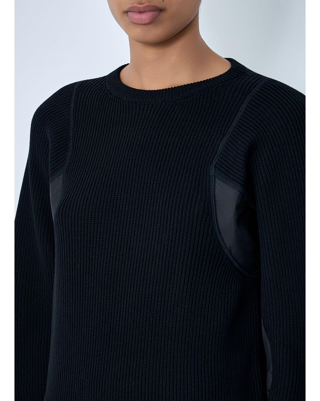 Moncler Blue Ribbed Knit Sweater With Contrast Panels