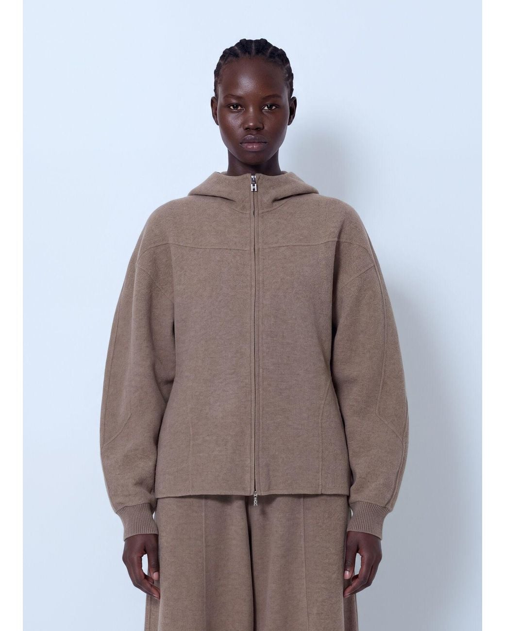 Max Mara Brown Hooded Wool-Blend Sweatshirt