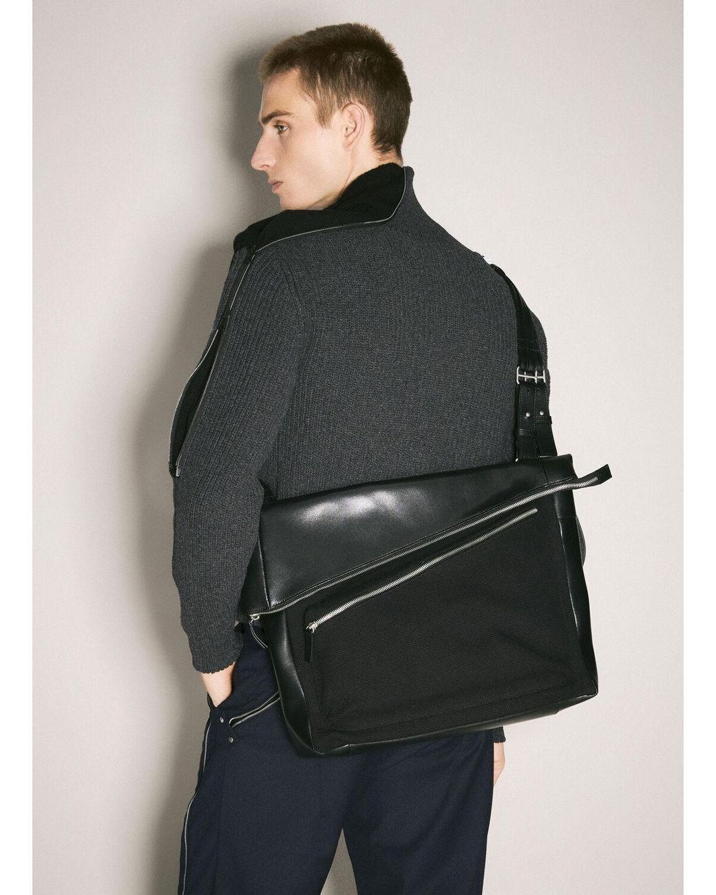 Kiko Kostadinov Jarocka Leather Canvas Shoulder Bag in