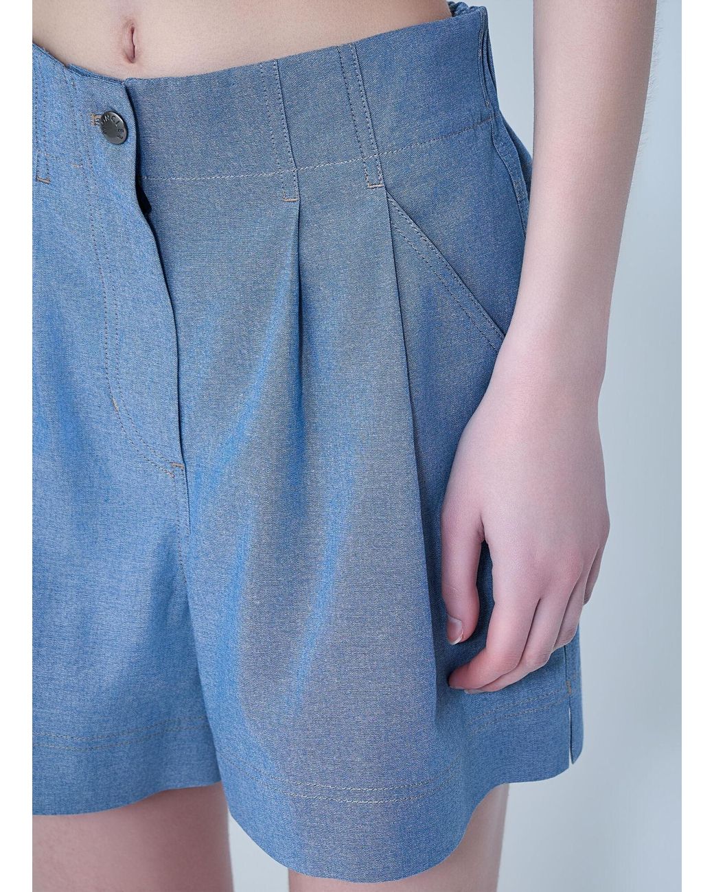 Moncler Blue High-Waisted Pleated Shorts