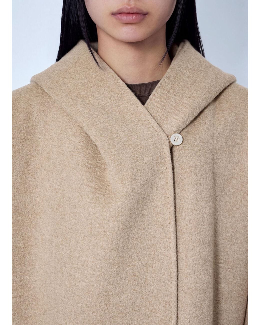 Max Mara Natural Hooded Camel And Mohair Coat