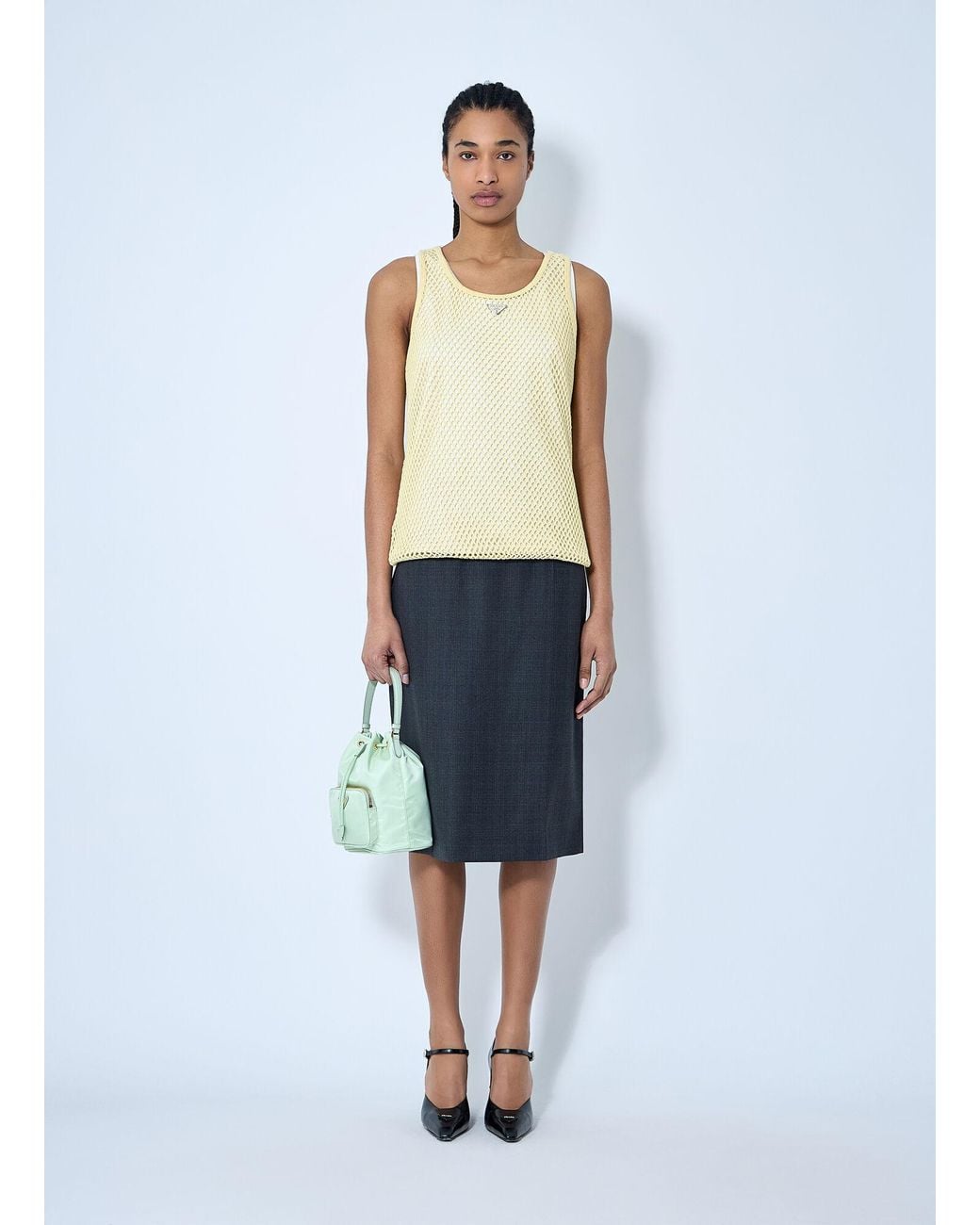 Prada Multicolor Logo Plaque Open- Knit Tank Top