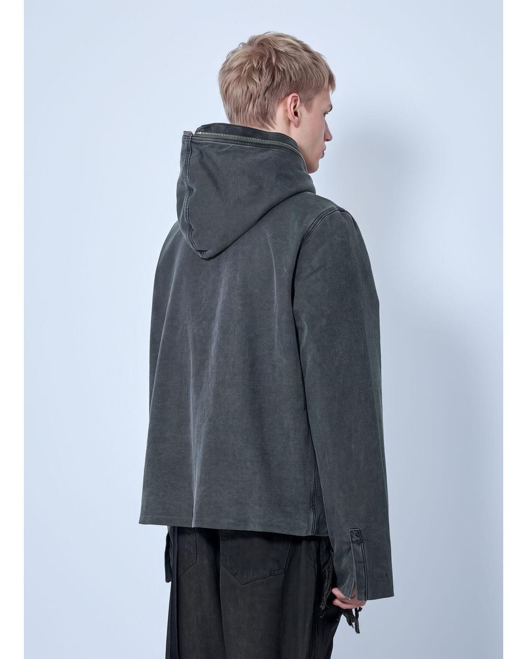 Rick Owens Gray Zip-Up Hooded Jacket for men