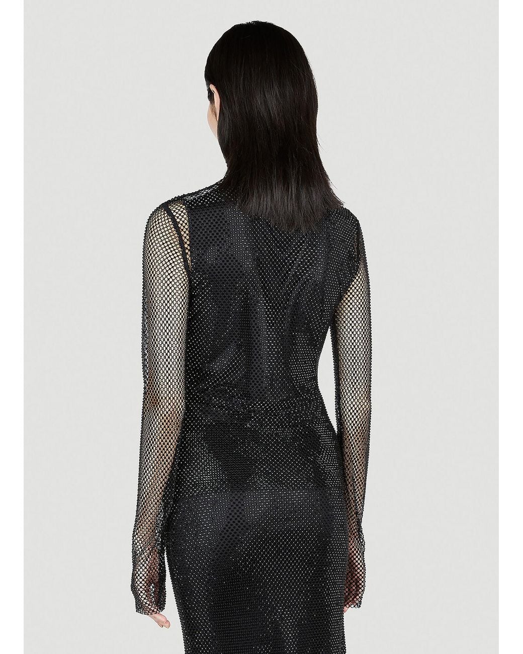 Sportmax Black Noemi Rhinestone Mesh Top
