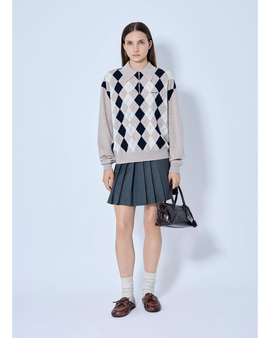 Miu Miu Gray Cashmere Polo Sweater