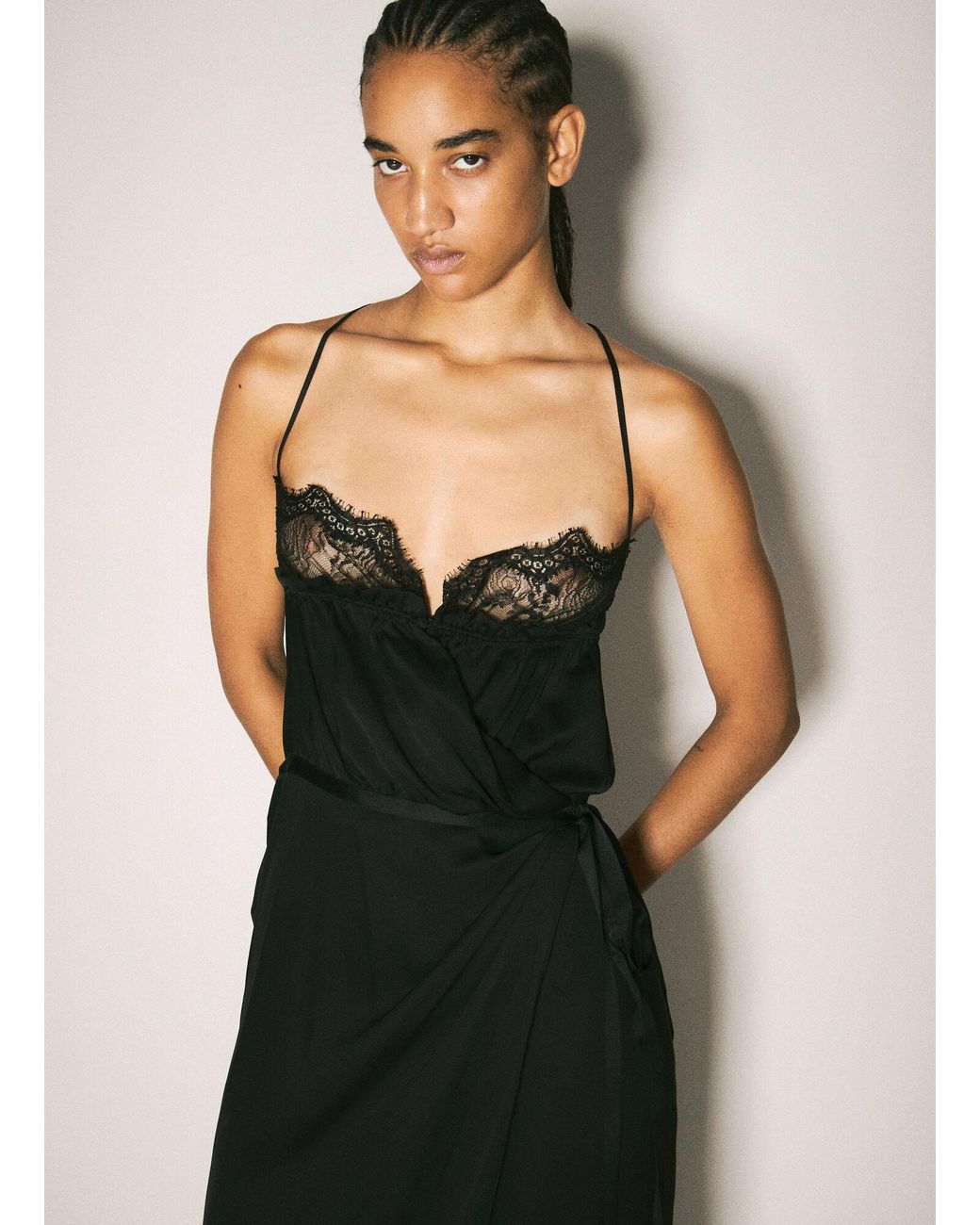 【関税&送料込】Saint Laurent Saint Laurent Wrap Midi Dress Saint Laurent Wrap Midi Dress in Black | Lyst Canada