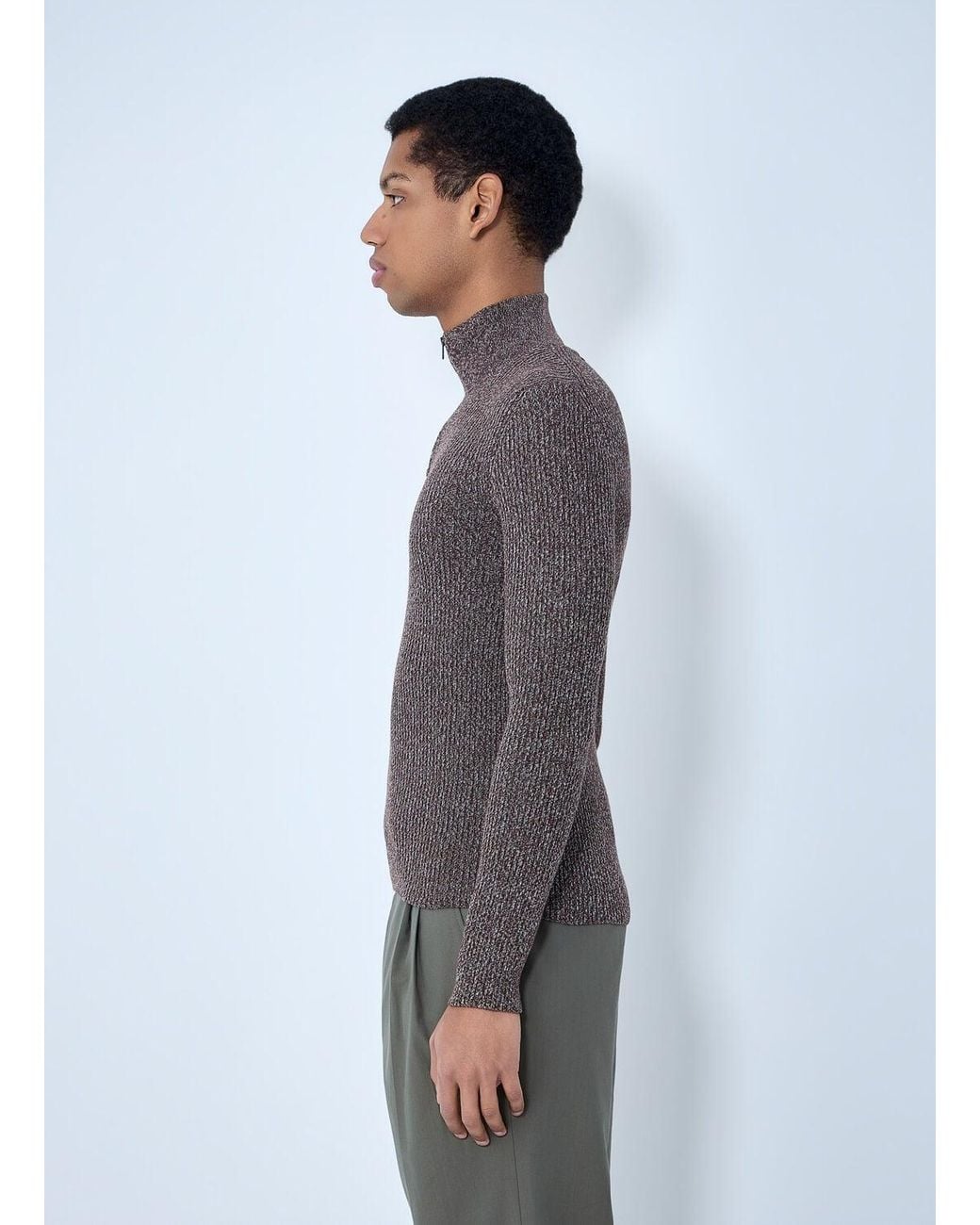 Prada Gray High Neck Zip Sweater for men