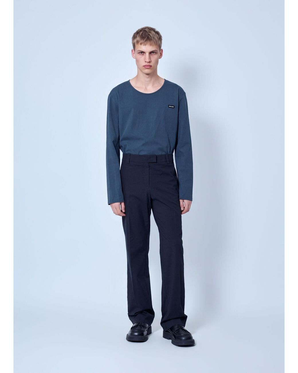 Miu Miu Blue Stretch Poplin Pants for men