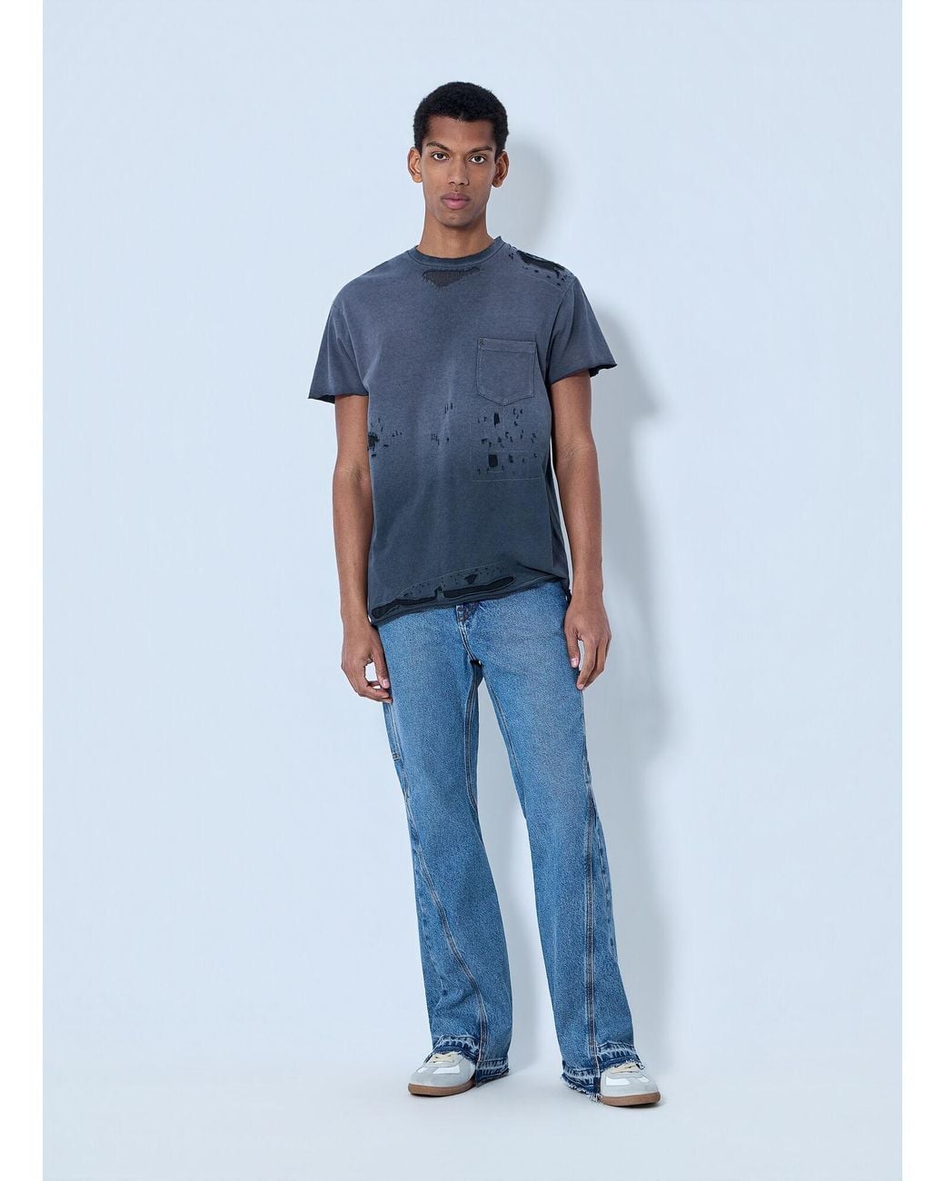 GALLERY DEPT. Blue Distressed Cotton Jersey T-Shirt for men