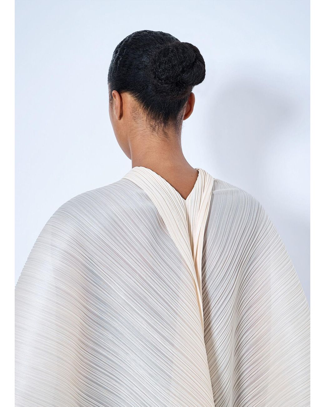 Pleats Please Issey Miyake White Pleated Cape Blouse