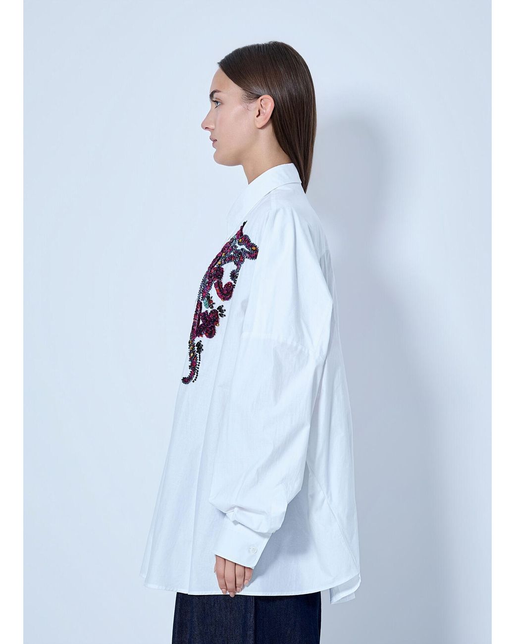 Dries Van Noten Blue Embroidered Casia Oversized Shirt