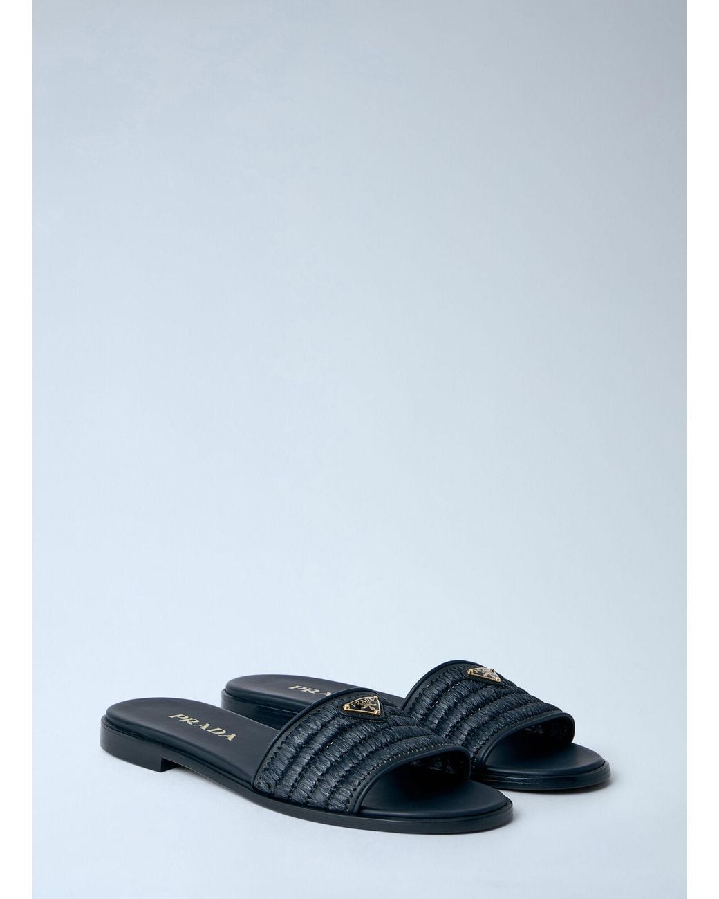 Prada Blue Leather Slides With Crochet Details