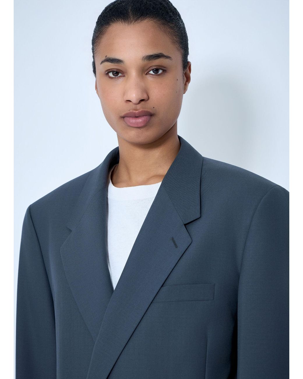 Lemaire Blue Double-Breasted Wool Suit Blazer