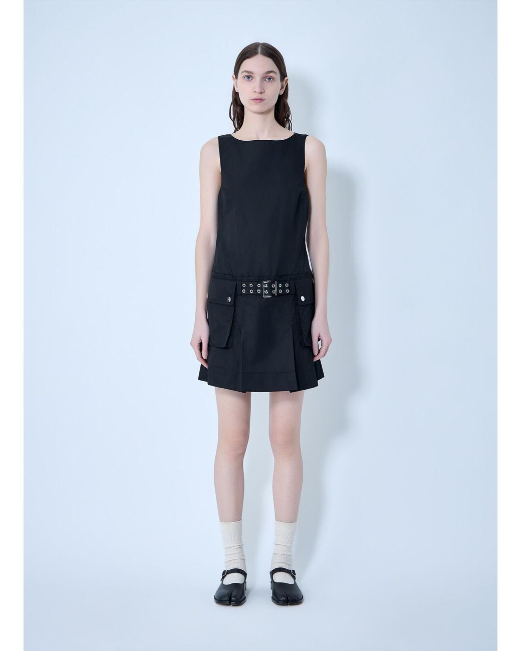 Ganni Blue Duchesse Nylon Belted Mini Dress