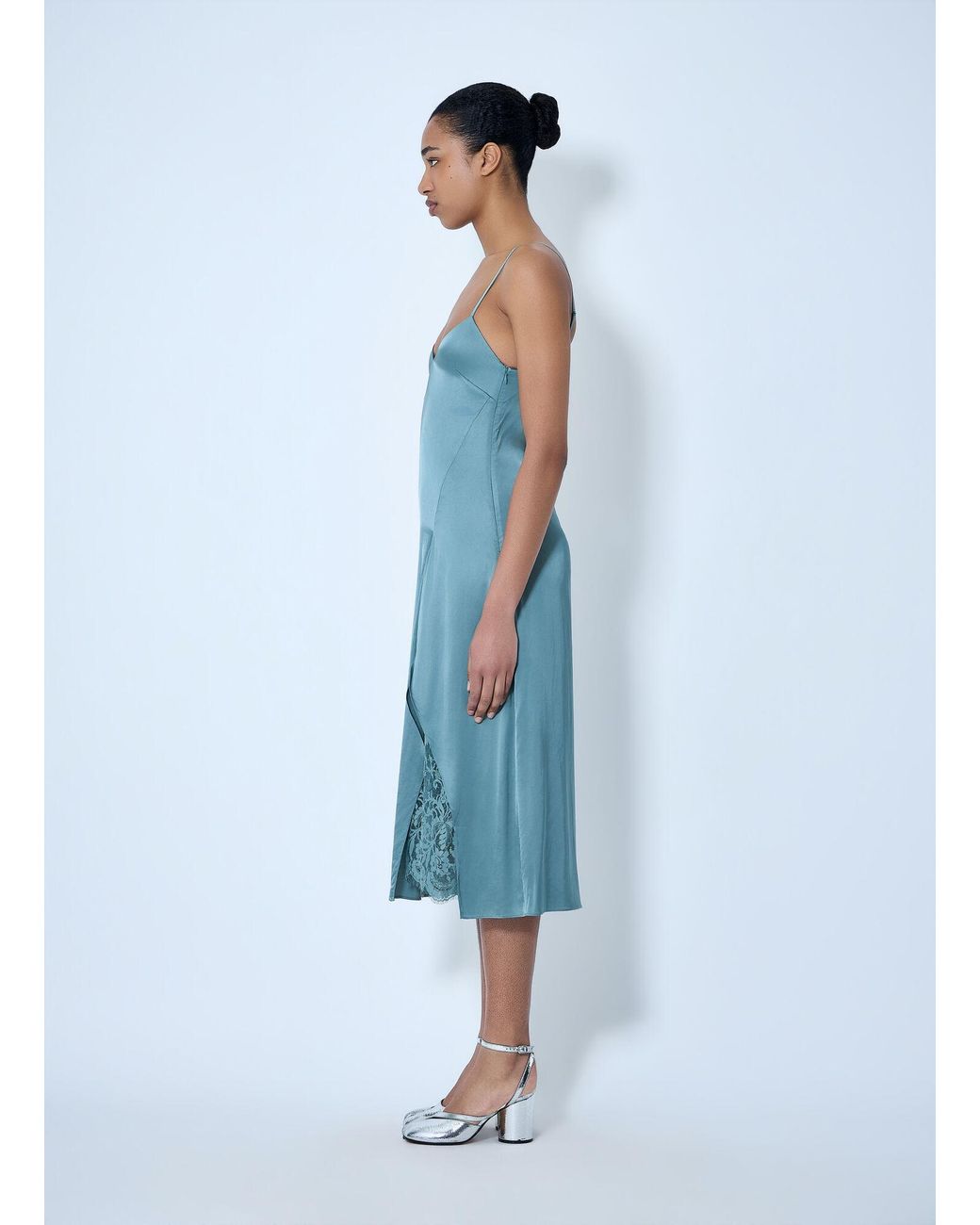 Acne Blue Lace-Trimmed Slip Dress