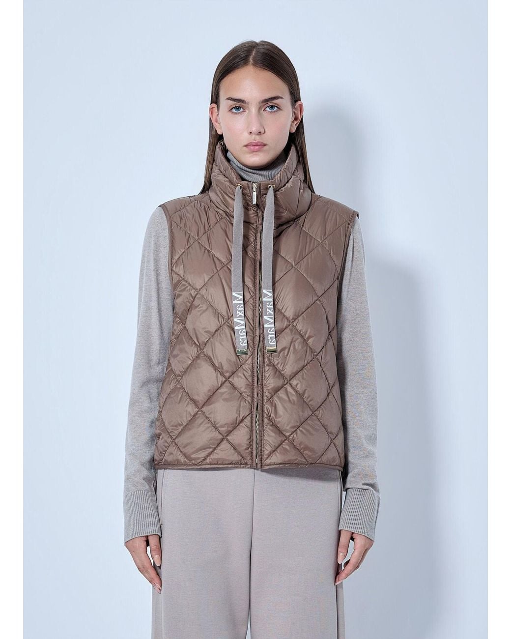 Max Mara Brown Quilted Gilet With High Neck