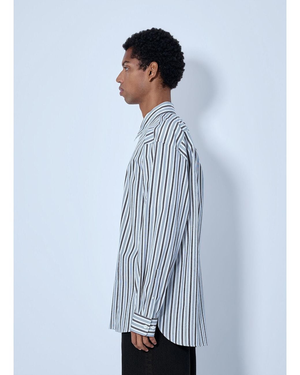 Dries Van Noten Blue Croom Stripe Cotton Poplin Shirt for men