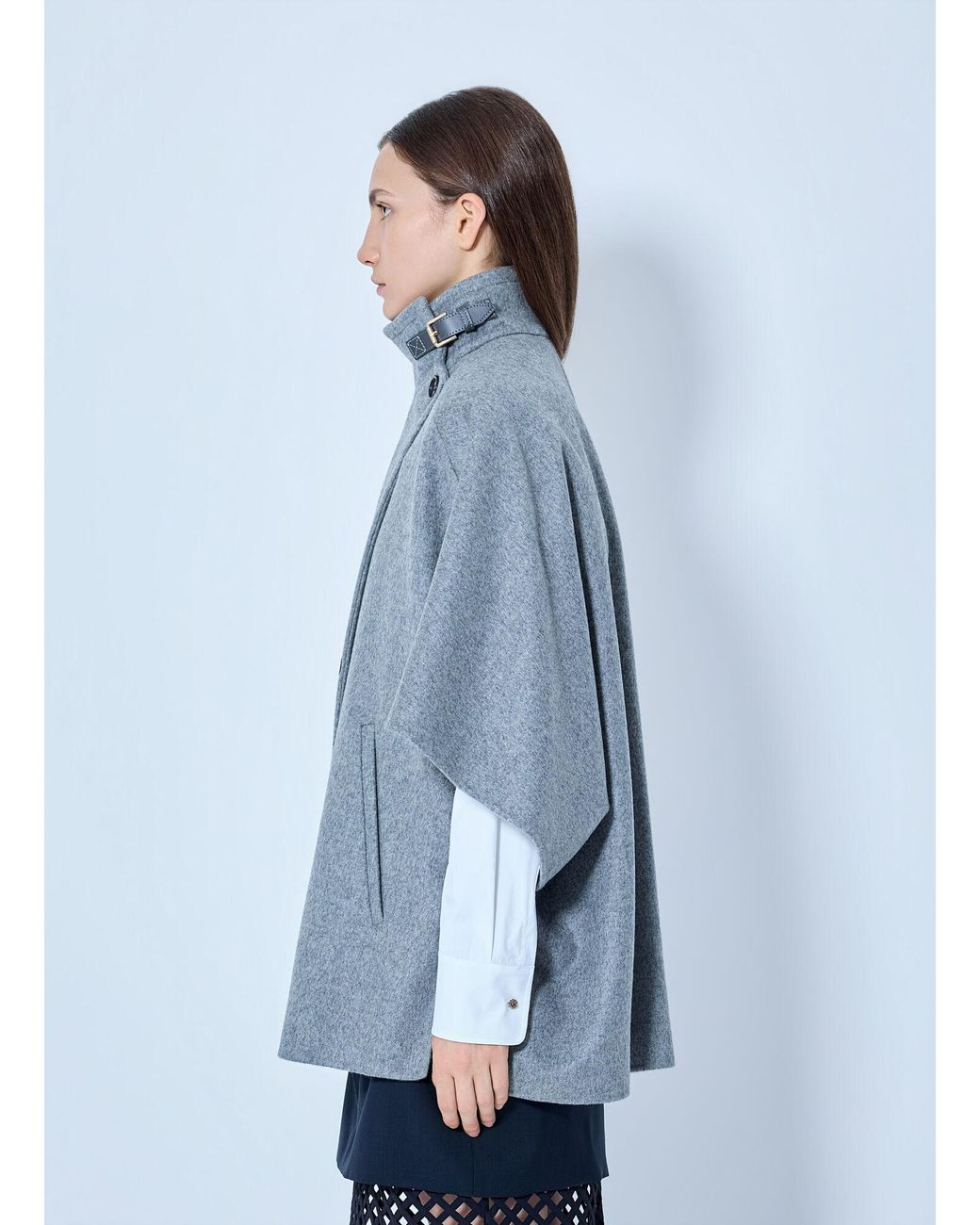 Max Mara Blue Asymmetric Cashmere Cape