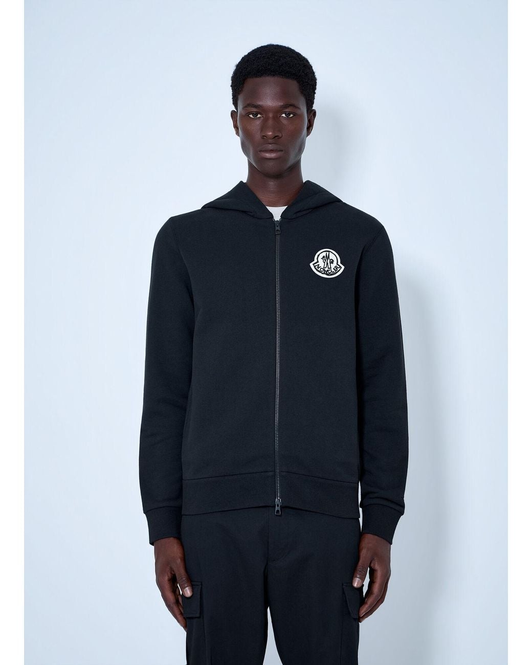 Moncler Blue Zip Hoodie With Logo Patch for men