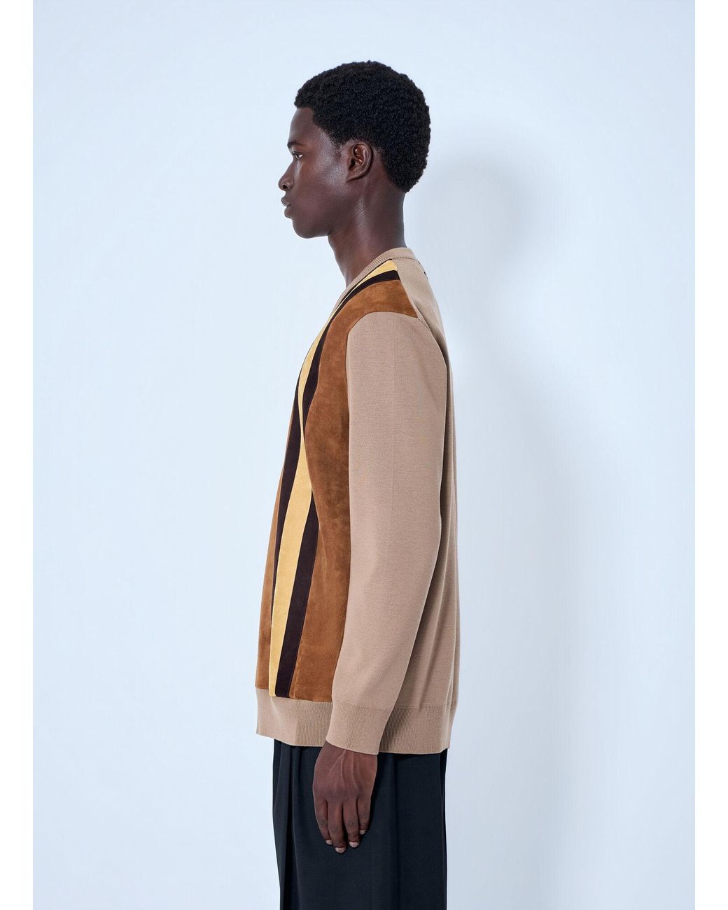 Miu Miu Blue V-Neck Sweater With Contrast Stripes for men