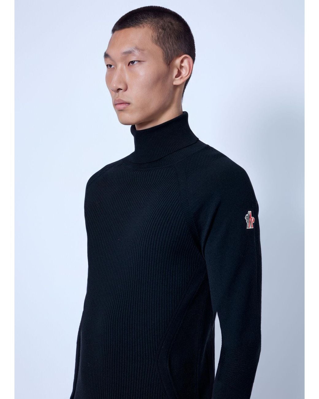 Moncler Blue Wool Blend Polo Neck Jumper for men