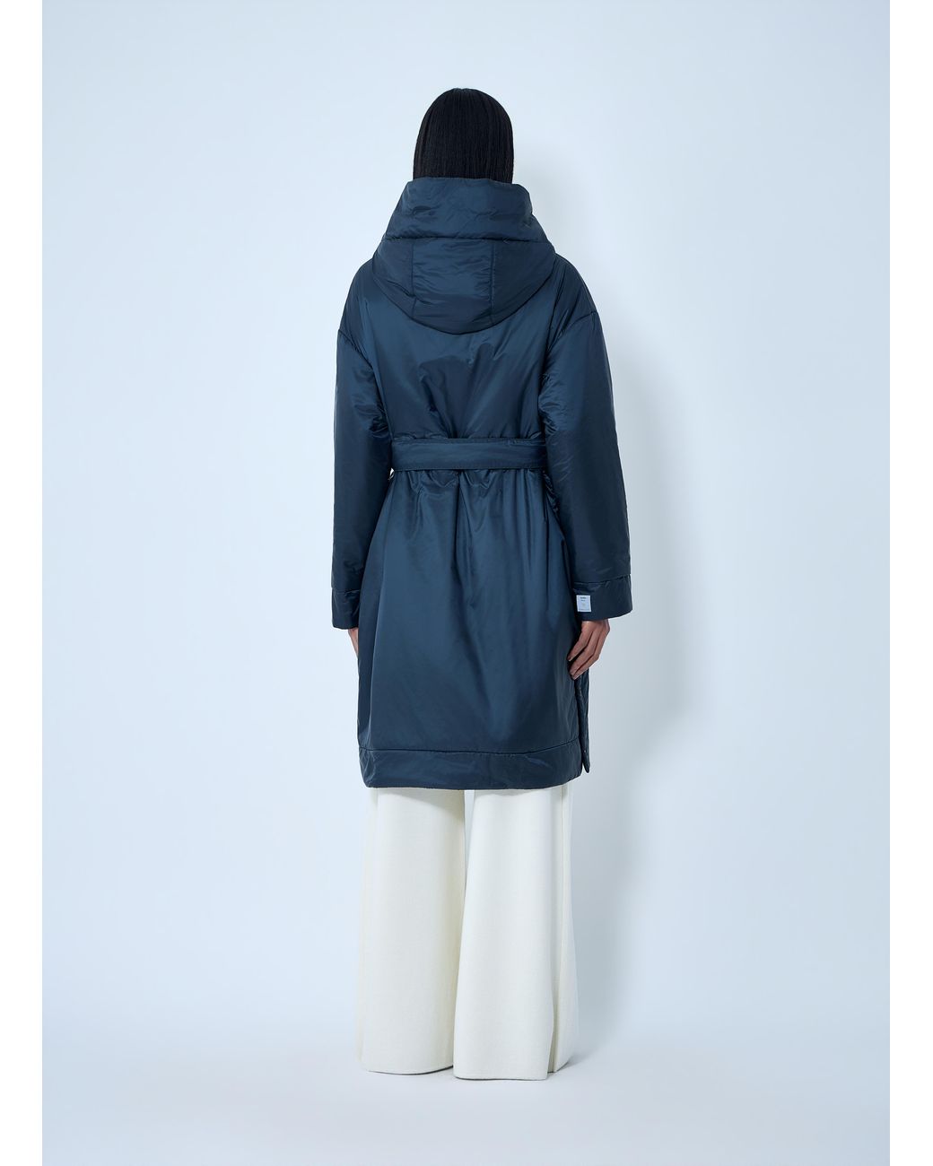 Max Mara Blue Hooded Quilted Coat With Belt