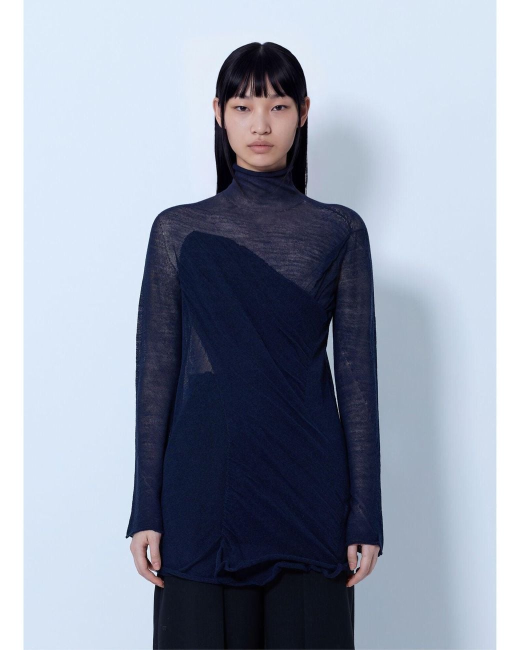 Issey Miyake Blue Sheer Turtleneck Sweater