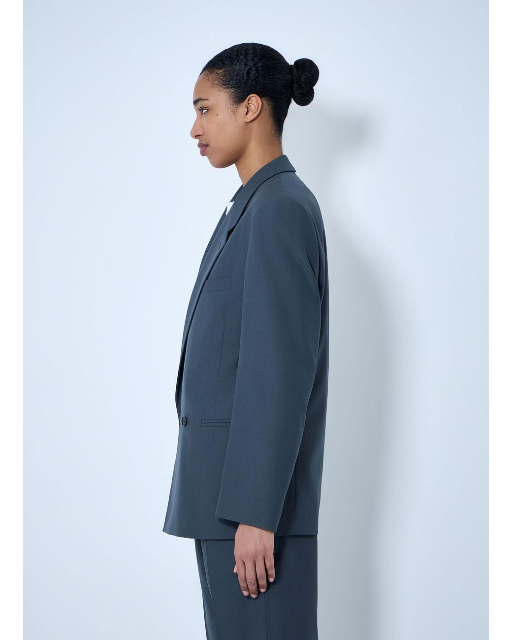 Lemaire Blue Double-Breasted Wool Suit Blazer