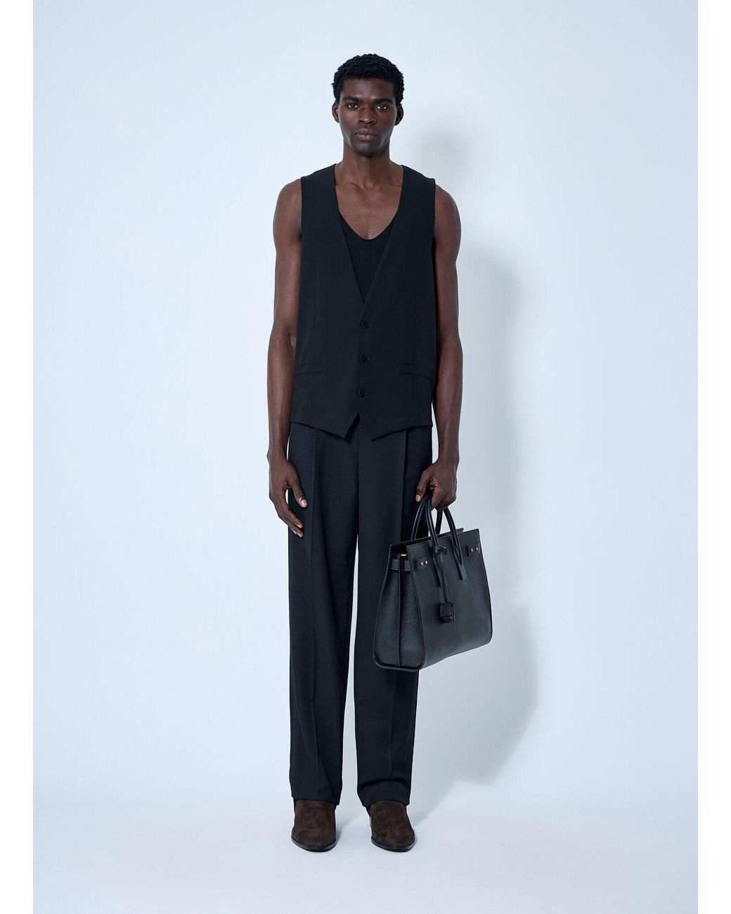 Saint Laurent Blue Silk Crepe Waistcoat for men