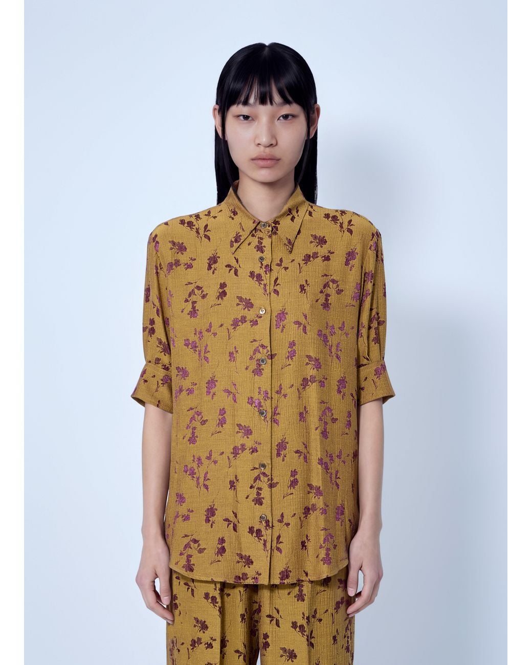 Dries Van Noten Blue Floral Patterned Button-Down Shirt