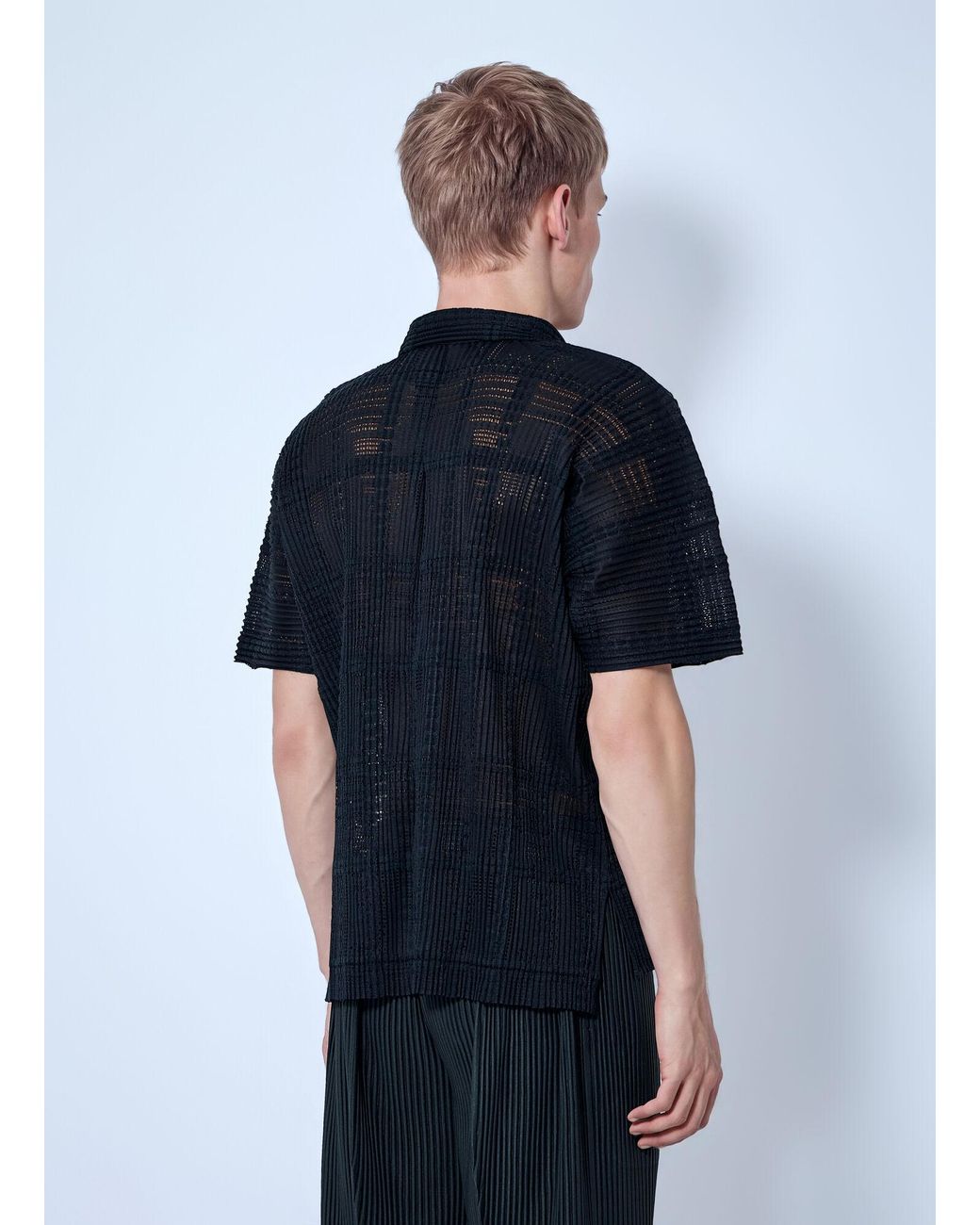 Homme Plissé Issey Miyake Blue Lace Grid Pleats Shirt for men