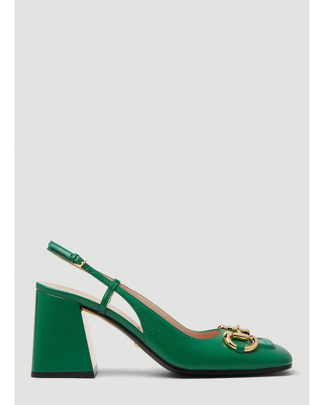 Gucci Horsebit Slingback Heels in Green | Lyst
