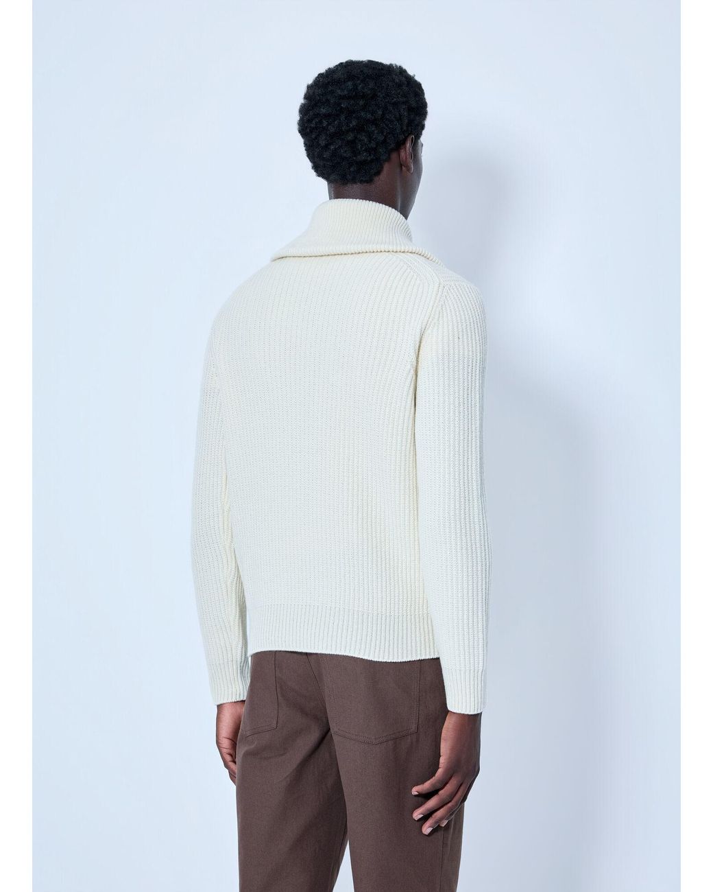 Moncler White Ribbed Cotton Sweater for men