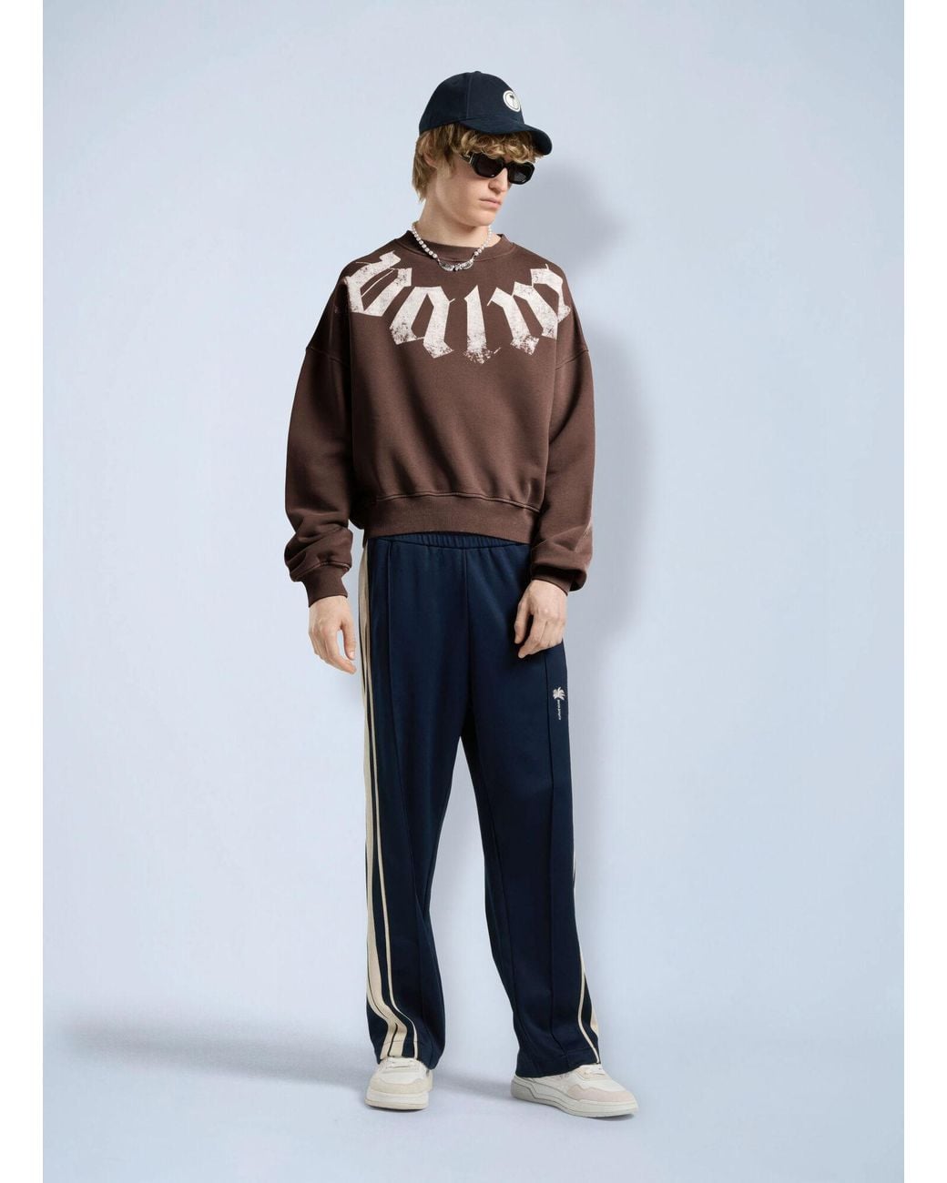 Palm Angels Blue Big Neck Logo Loose Sweatshirt for men