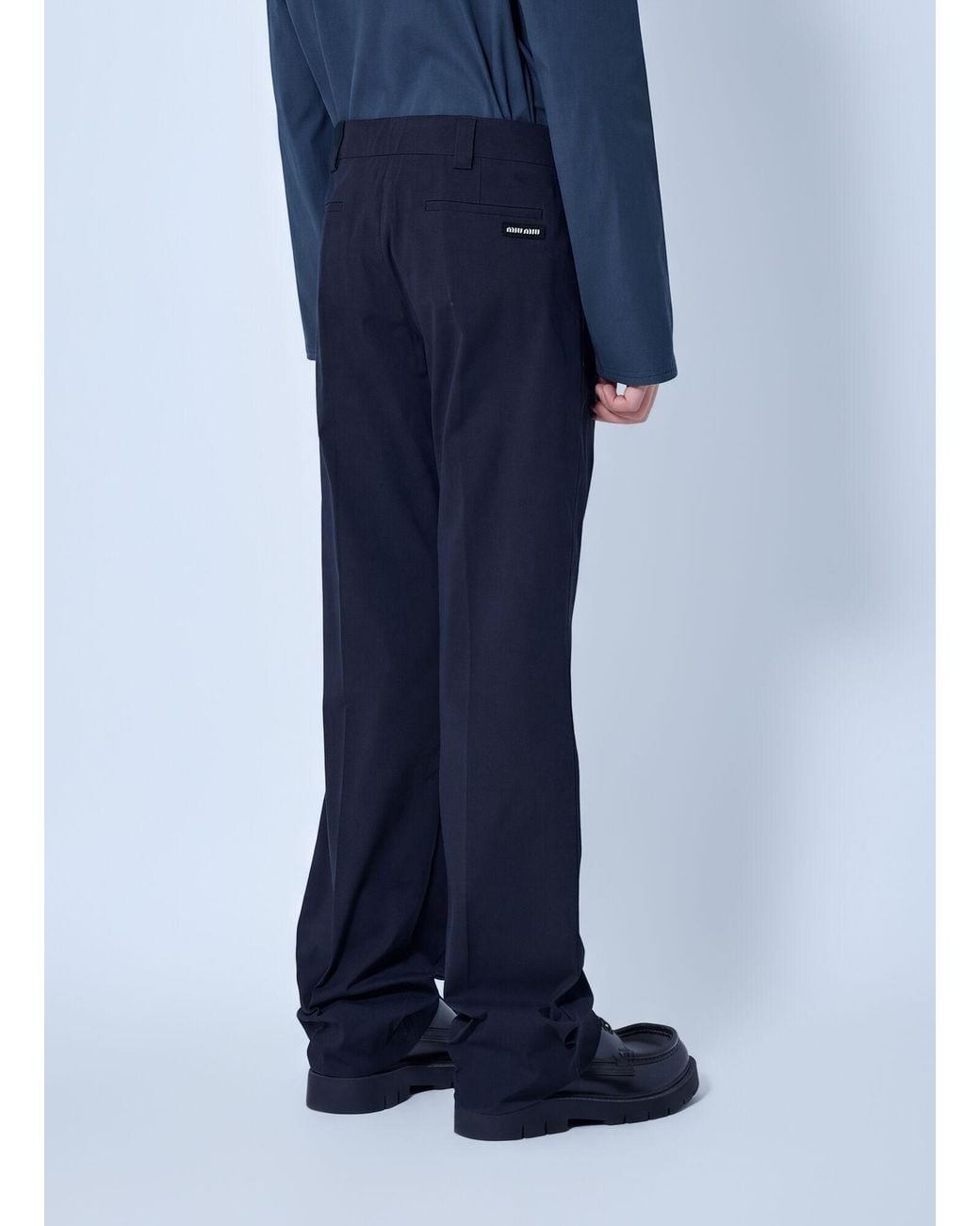 Miu Miu Blue Stretch Poplin Pants for men