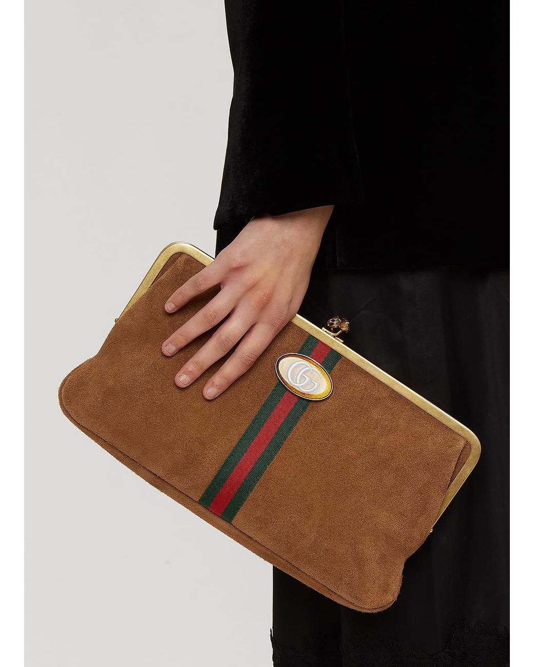 Gucci Ophidia Suede Clutch In Brown | Lyst