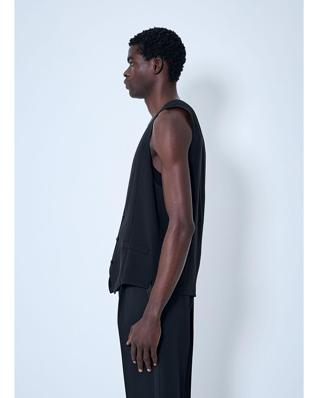 Saint Laurent Blue Silk Crepe Waistcoat for men