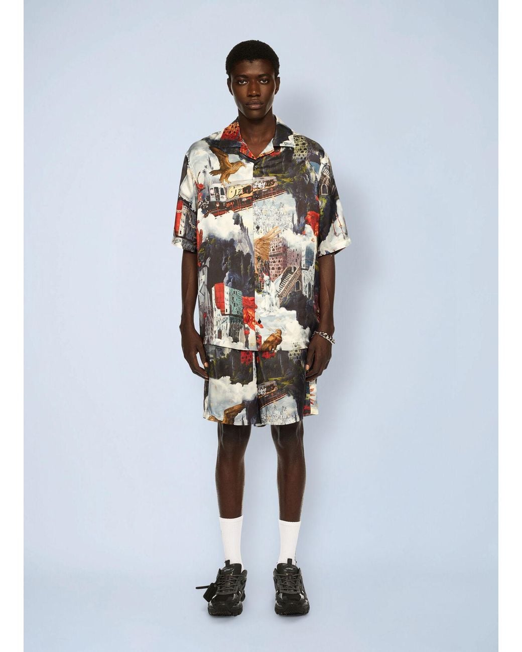 Off-White c/o Virgil Abloh Multicolor World Paint Viscose Bowling Shorts for men