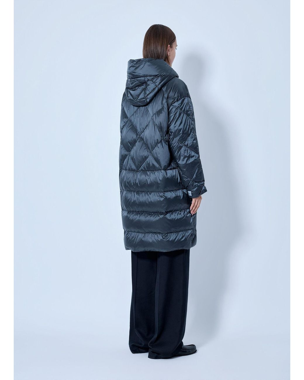 Max Mara Blue Quilted Hooded Coat